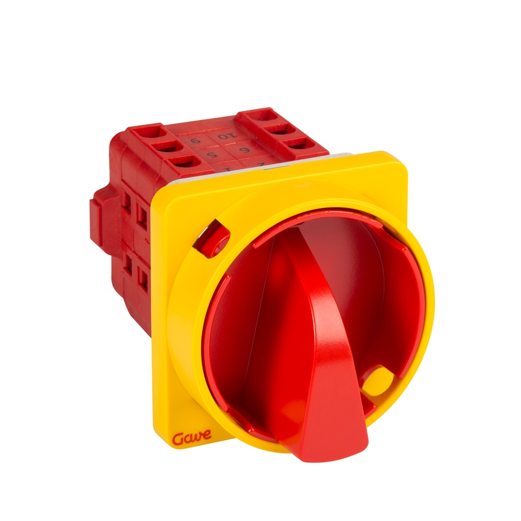 INTERRUPTOR GAVE 4P 32A D1 BLOQUEO CANDADO ROJO/AMARILLO + AUXILIAR 1NA+1NC 12A