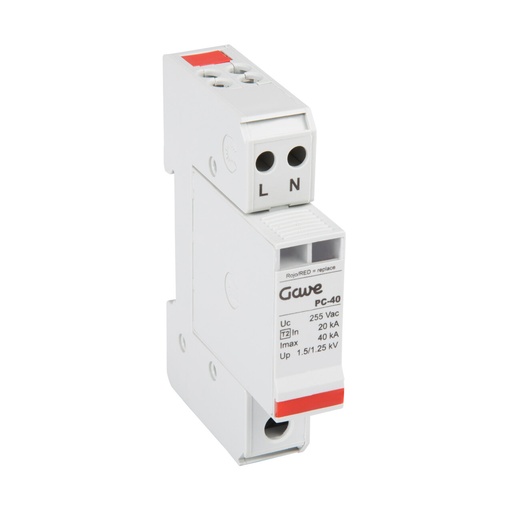 [PSTC40] PROTECTOR SOBRETENSION ENCHUFABLE BIPOLAR 40KA COMPACTO 1 MODULO GAVE