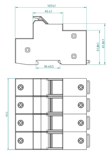 [223N] PORTAFUSIBLE GAVE 14X51 3P+N 50A.RAIL DIN