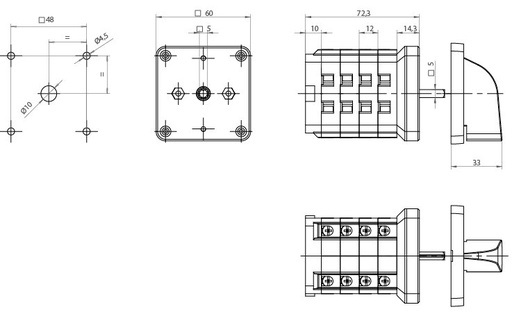 [A-7602100] CONMUTADOR  AMPERIMETRO 4CIRCUITOS  TRANSFORMADOR 25A.D1