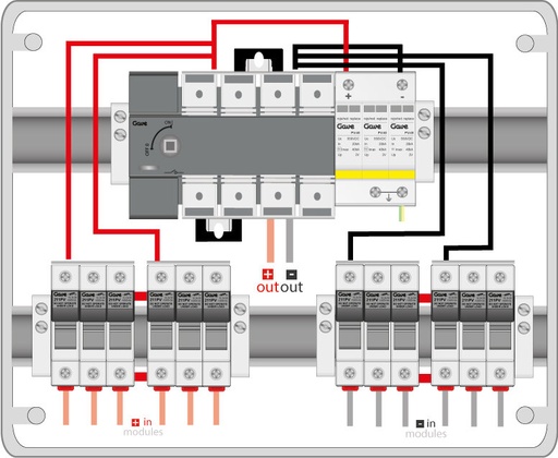 [STM61080P] CAJA MODULAR CONEXION PV 6 STR. FUS. 10A + PROT.SOBRETENSION II
