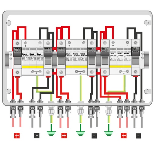 [STM110MCP12/3] CAJA MODULAR CONEXIÓN MC4 3MPPT - 1STR.FUS 12A - SIN SECCIONADOR + PROTECTOR SOBRETENSION II