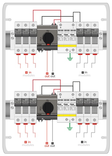 [STM31040P12/2] CAJA MODULAR CONEXIÓN PV 2MPPT - 3STR.FUS 12A + PROTECTOR SOBRETENSION II