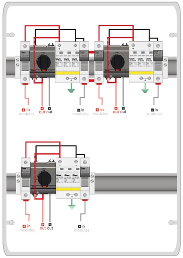 [STM11025P12/3] CAJA MODULAR CONEXIÓN PV - 1STRINGS 1000V 25A FUS12A 3MPPT SALIDAS INDIVIDUALES