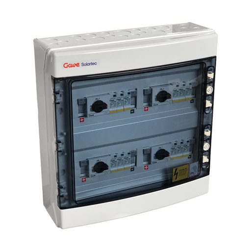 [STM11025D15/4] CAJA PROTECCIONES CONTINUA CC GAVE CONEXIÓN PV 4MPPT - 1STRING FUS 15A + PROTECTOR SOBRETENSION I+II